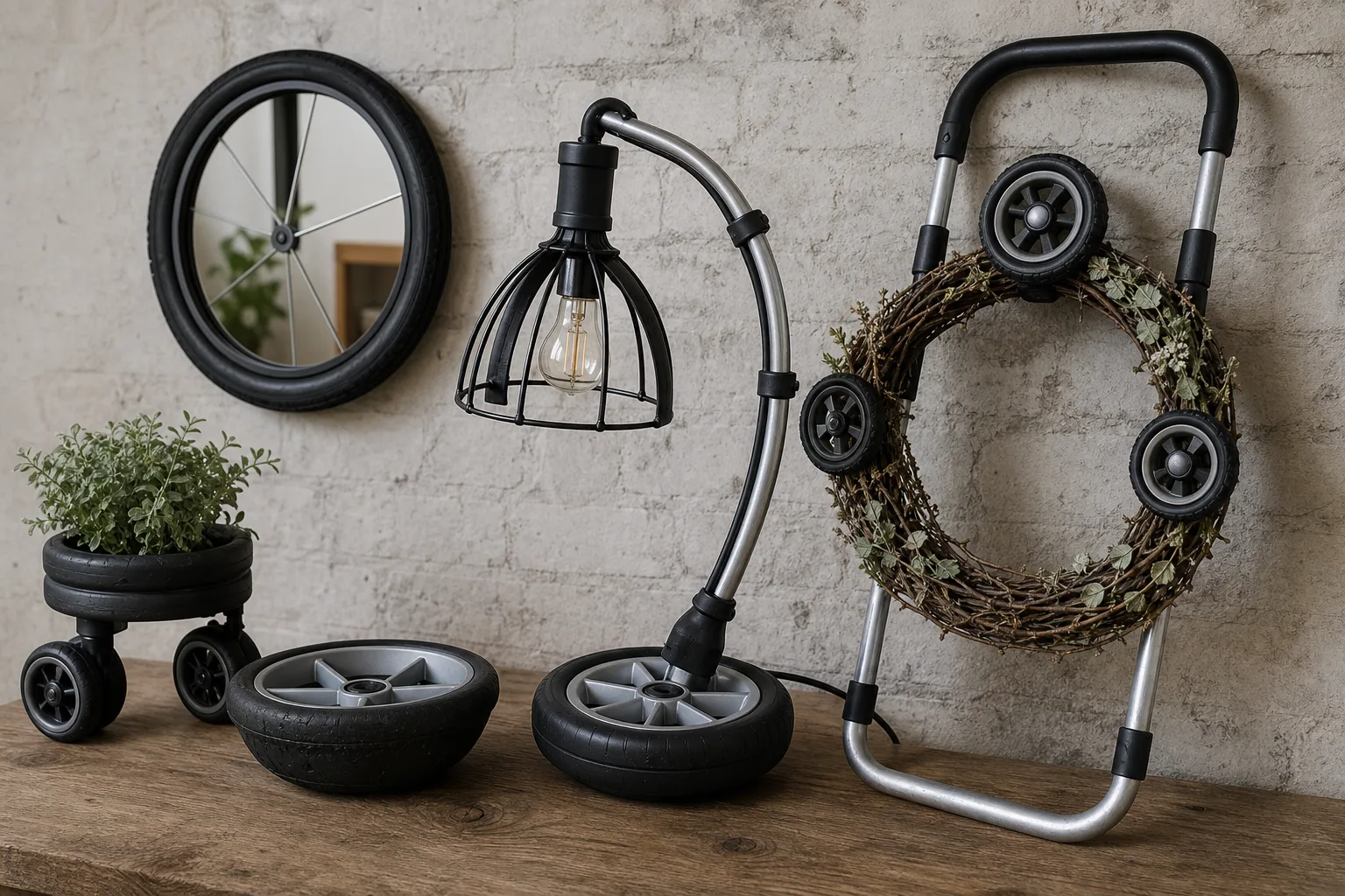 Selbstgemachte Accessoires aus Kinderwagen-Raedern und Rahmen – kreative Bastelideen